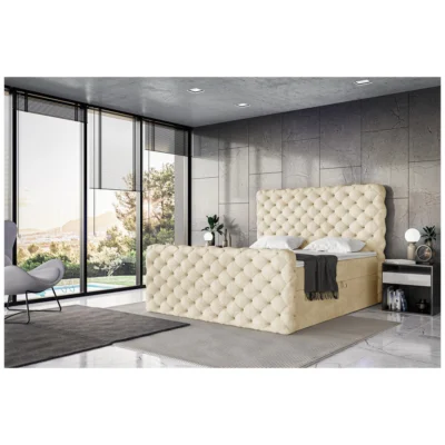 Meblini Boxspringbett DUKE in Beige, Liegefläche 120x200 cm – mit Bettkasten, Topperhöhe 5 cm